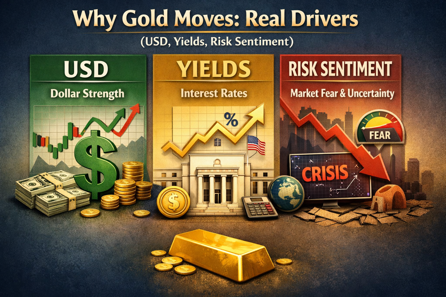 Why Gold Moves: Real Drivers (USD, Yields, Risk Sentiment)