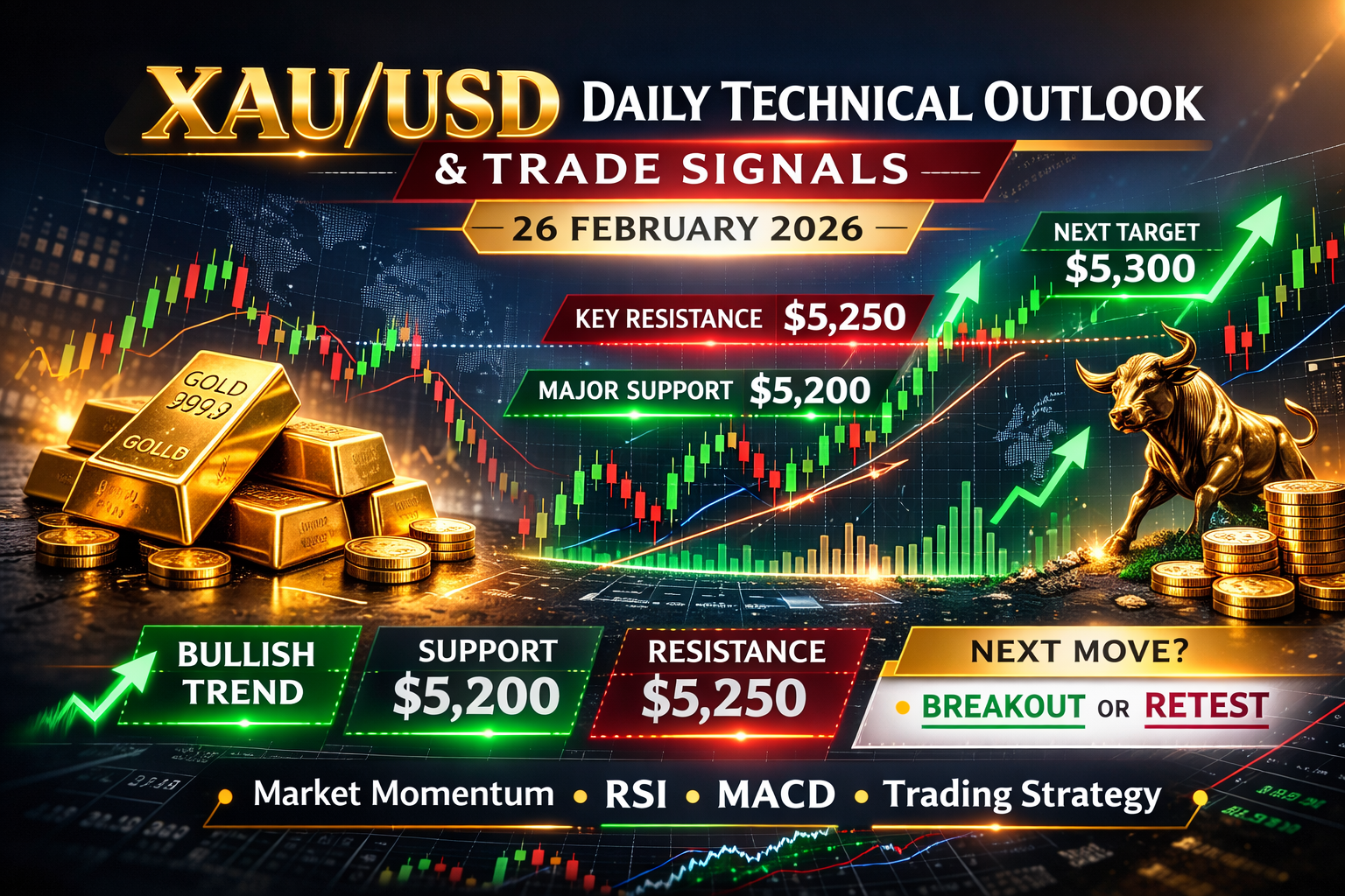 XAU/USD Daily Technical Outlook & Trade Signals — 26 February 2026
