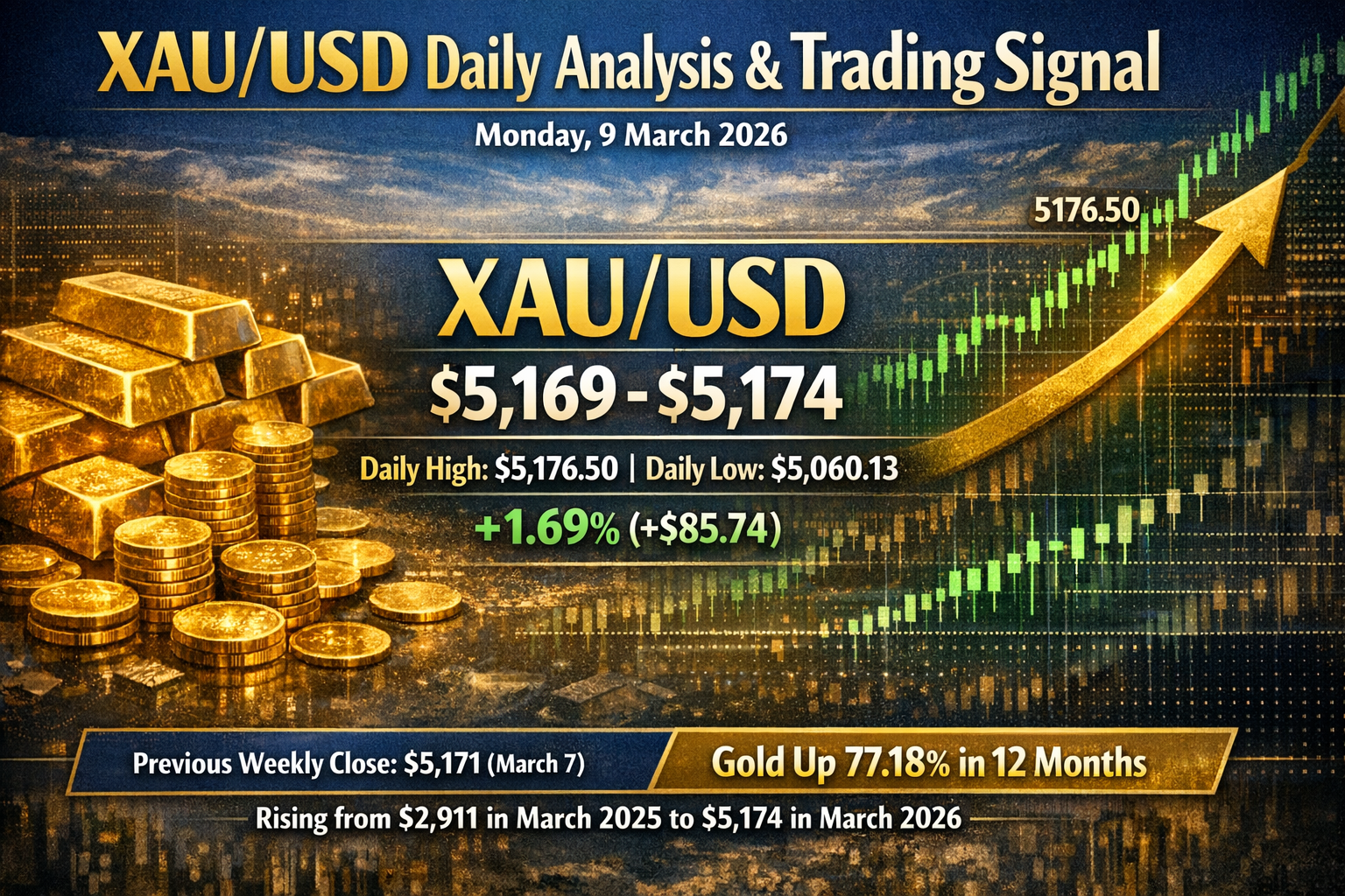 XAU/USD Daily Analysis & Trading Signal — Monday, 9 March 2026