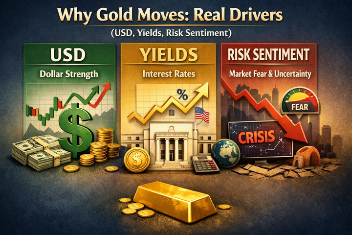 Why Gold Moves: Real Drivers (USD, Yields, Risk Sentiment)